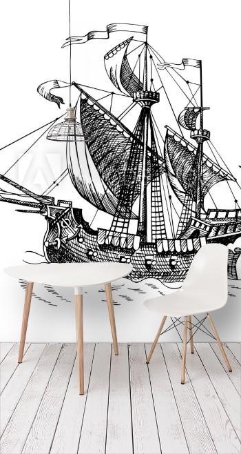 Picture of Old caravel vintage sailboat Hand drawn vector sketch